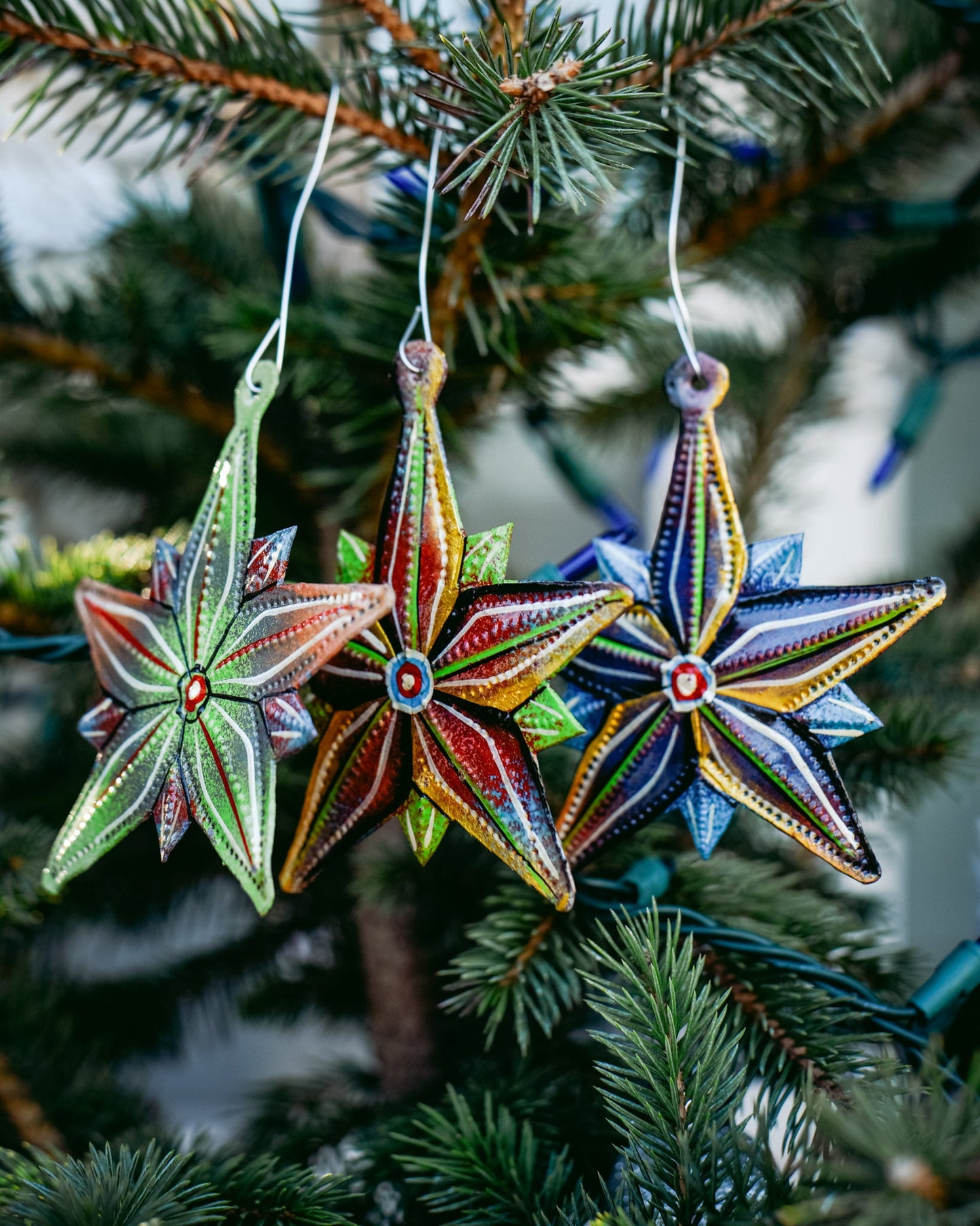 Painted Star Ornaments Set (Set of 3)