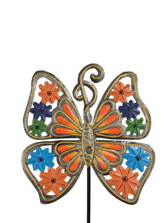 Painted Orange Floral Butterfly Stake