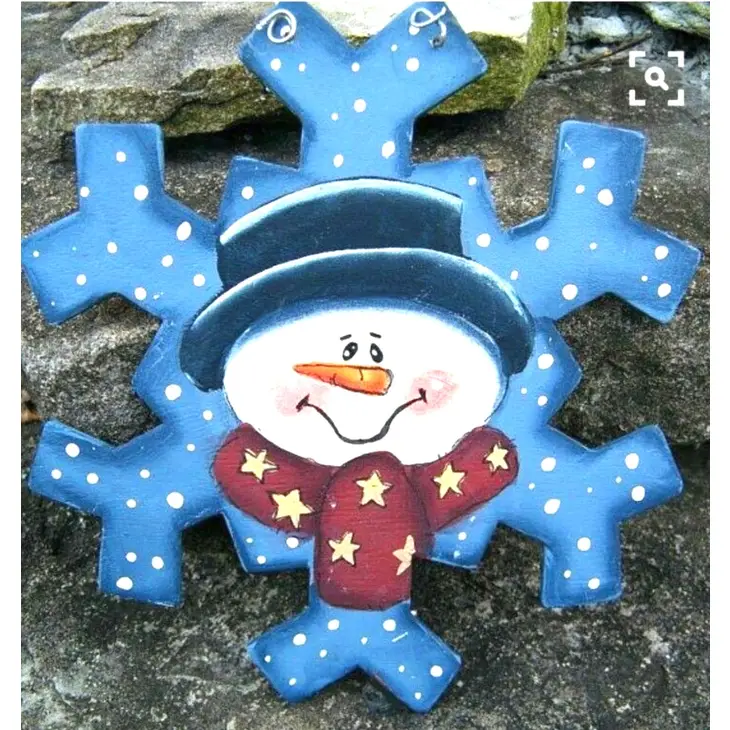 Painted Snowflake Snowman Ornament