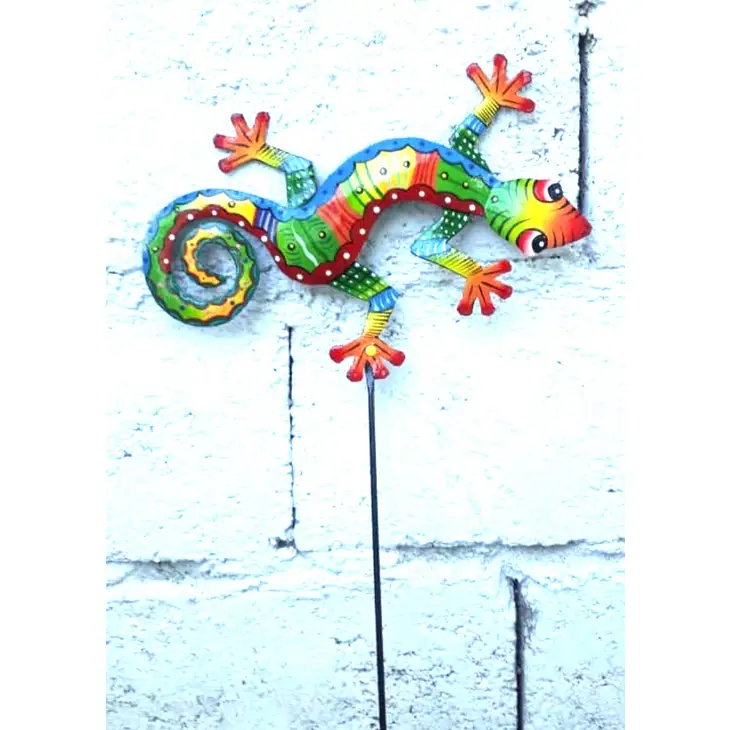 Painted Multicolor Gecko Garden Stake