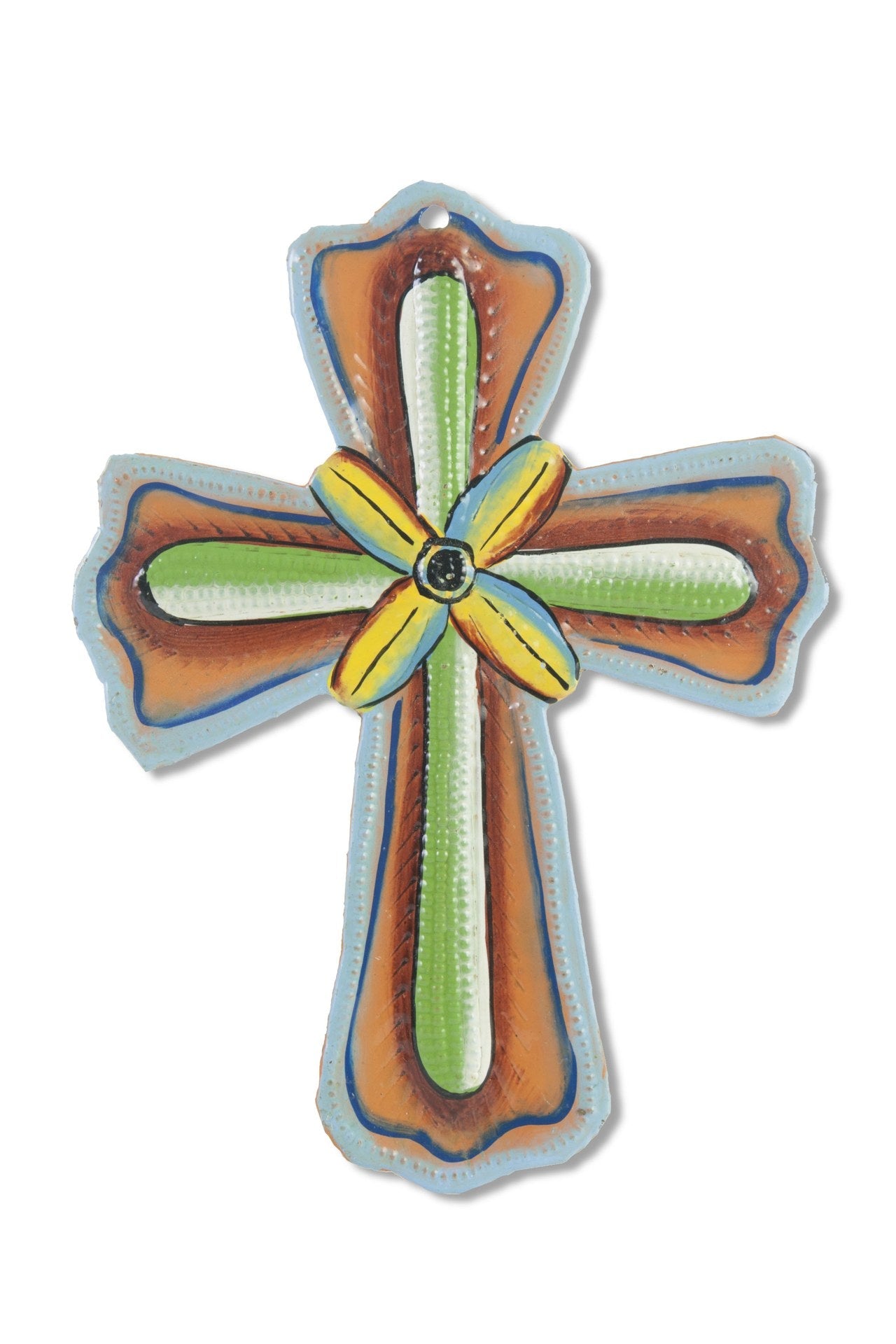 Painted Flower Cross Ornament