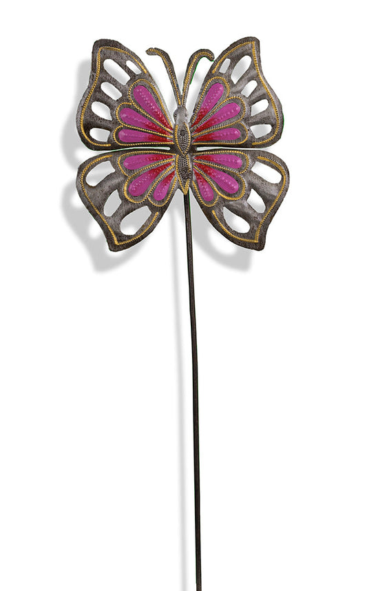 Magenta Butterfly Painted Garden Stake